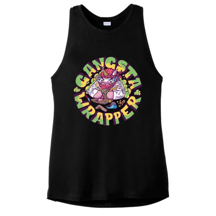 Gangsta Wrapper Unicorn Christmas Ladies Tri-Blend Wicking Tank