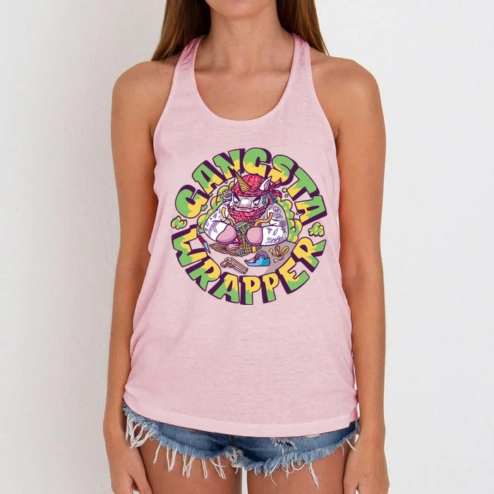 Gangsta Wrapper Unicorn Christmas Women's Knotted Racerback Tank