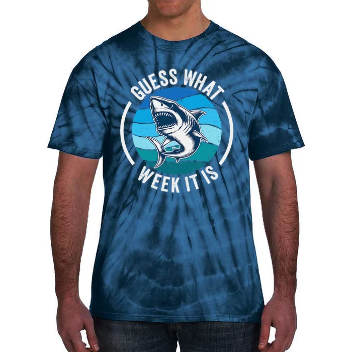 Guess What Week It Is Funny Shark Joke Retro Vintage Ocean Tie-Dye T-Shirt