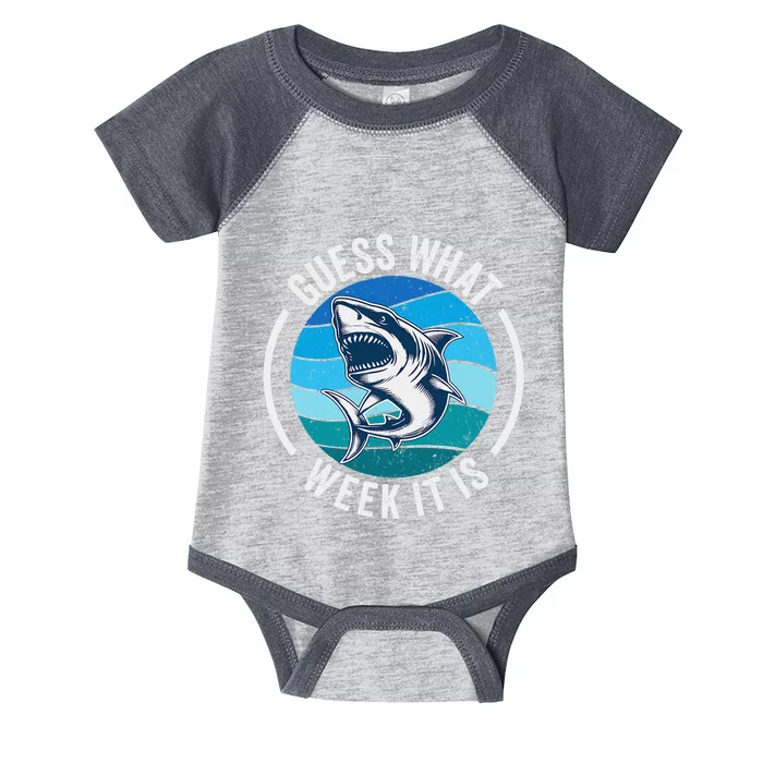 Guess What Week It Is Funny Shark Joke Retro Vintage Ocean Infant Baby Jersey Bodysuit