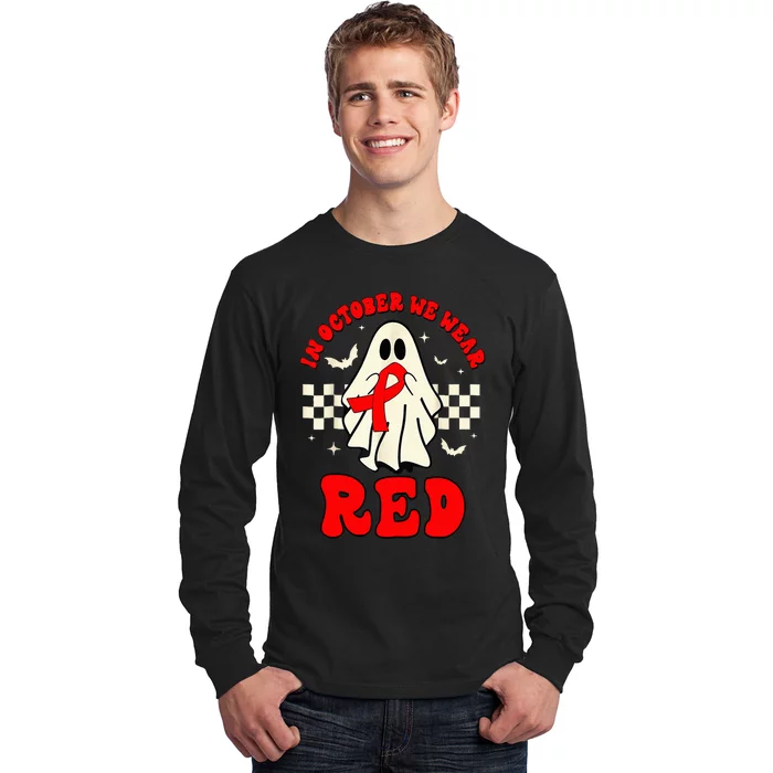 Ghost We Wear Red For Red Ribbon Week Awareness Long Sleeve Shirt