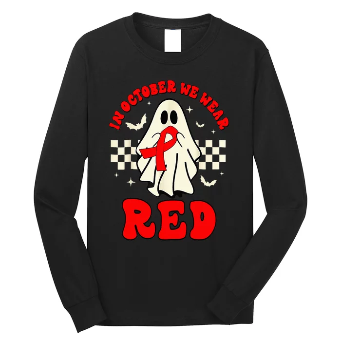 Ghost We Wear Red For Red Ribbon Week Awareness Long Sleeve Shirt