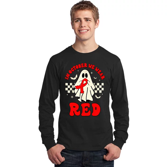 Ghost We Wear Red For Red Ribbon Week Awareness Tall Long Sleeve T-Shirt