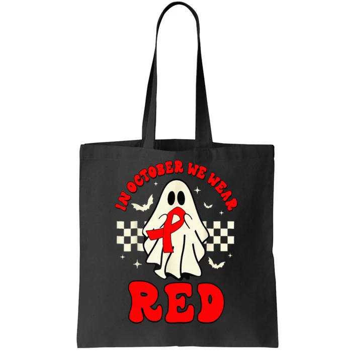 Ghost We Wear Red For Red Ribbon Week Awareness Tote Bag