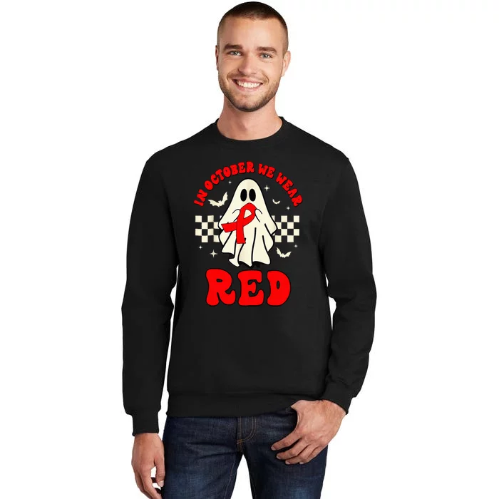 Ghost We Wear Red For Red Ribbon Week Awareness Tall Sweatshirt