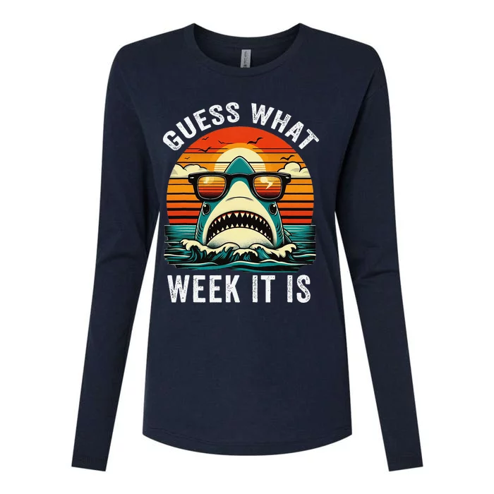 Guess What Week It Is Funny Shark Awareness Support Summer Womens Cotton Relaxed Long Sleeve T-Shirt