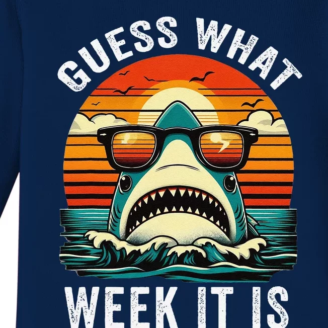 Guess What Week It Is Funny Shark Awareness Support Summer Baby Long Sleeve Bodysuit