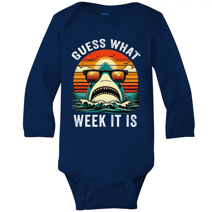 Guess What Week It Is Funny Shark Awareness Support Summer Baby Long Sleeve Bodysuit