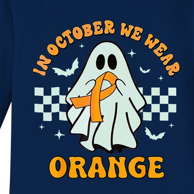 Groovy We Wear Orange Unity Day No Bullying Ghost Halloween Baby Long Sleeve Bodysuit