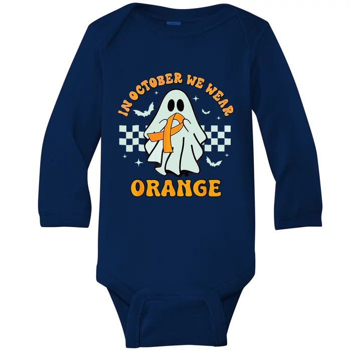 Groovy We Wear Orange Unity Day No Bullying Ghost Halloween Baby Long Sleeve Bodysuit