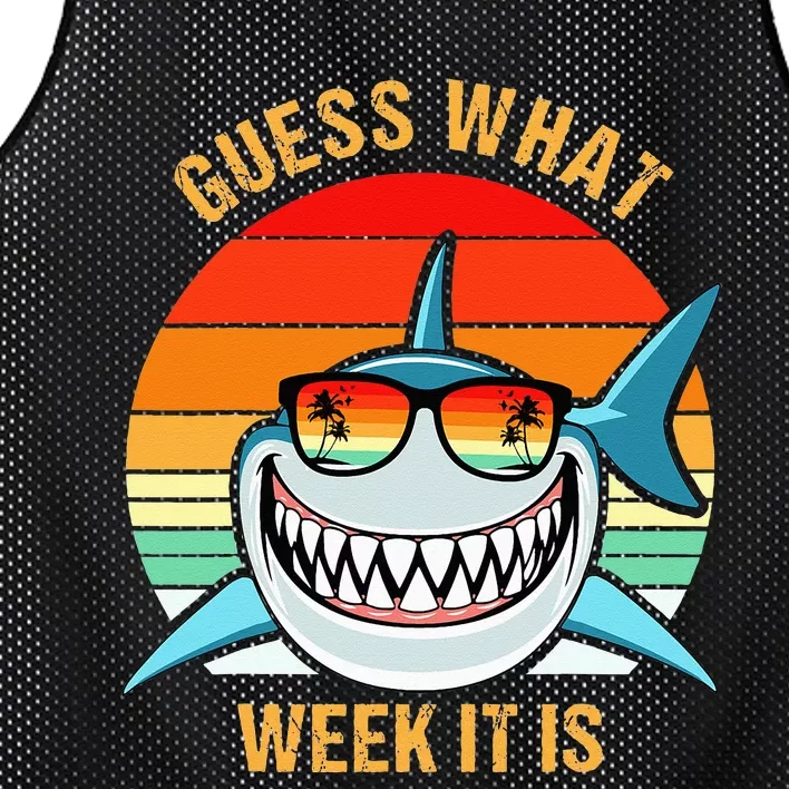 Guess What Week It Is Funny Shark Gift Mesh Reversible Basketball Jersey Tank