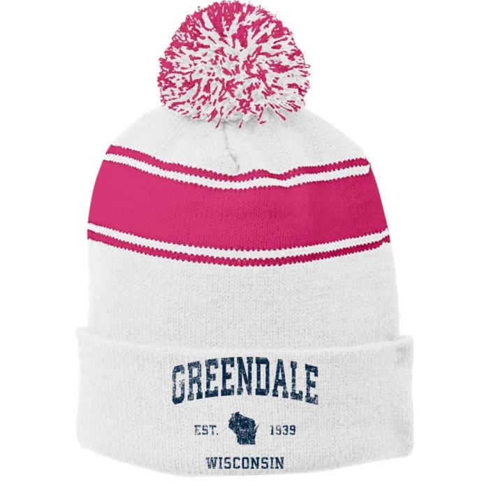 Greendale Wisconsin Wi Vintage Sports Design Stripe Pom Pom Beanie