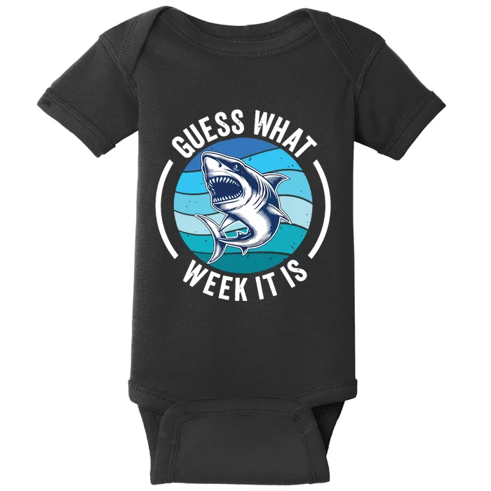 Guess What Week It Is Funny Shark Joke Retro Vintage Ocean Baby Bodysuit