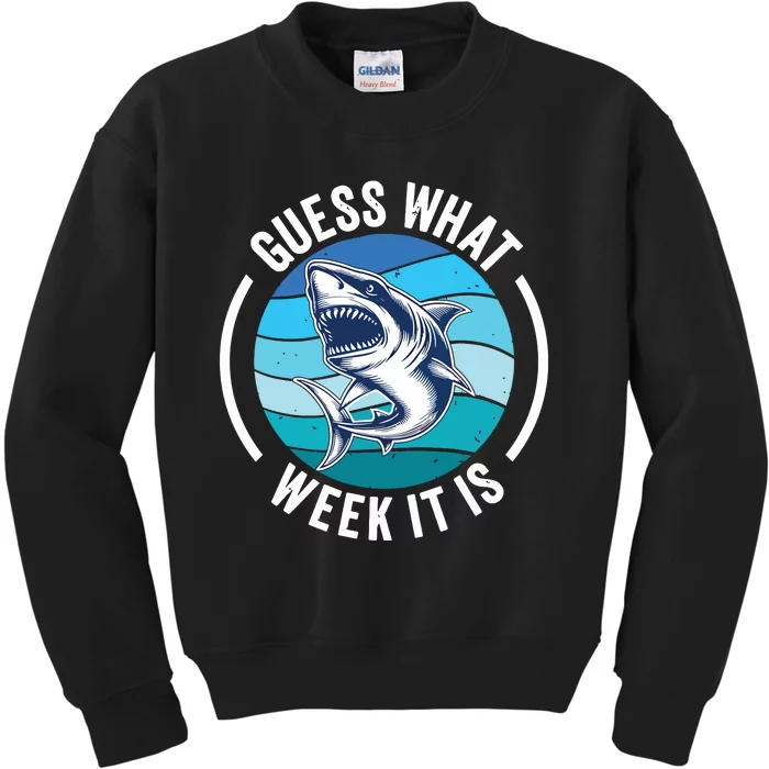 Guess What Week It Is Funny Shark Joke Retro Vintage Ocean Kids Sweatshirt