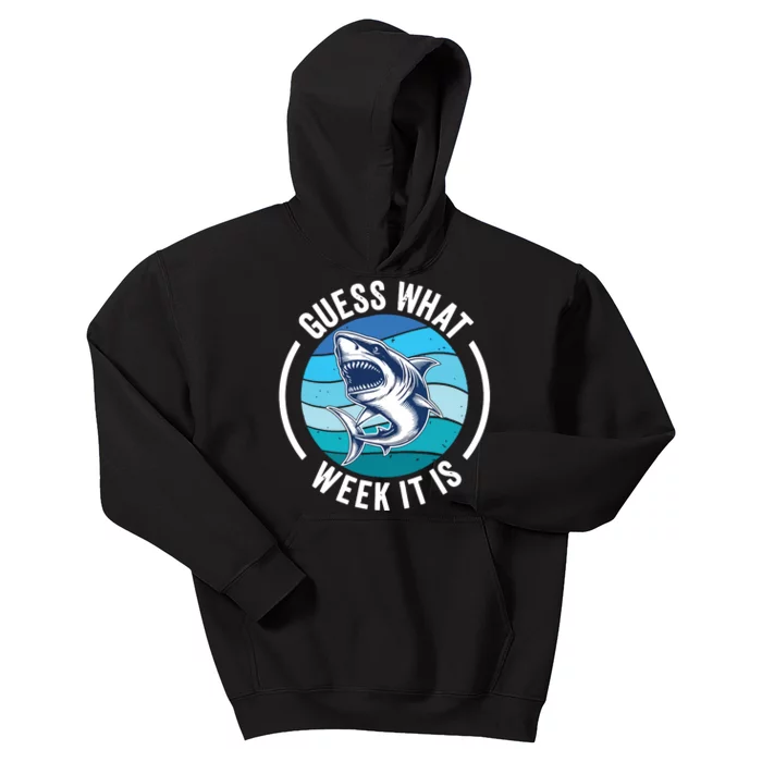 Guess What Week It Is Funny Shark Joke Retro Vintage Ocean Kids Hoodie