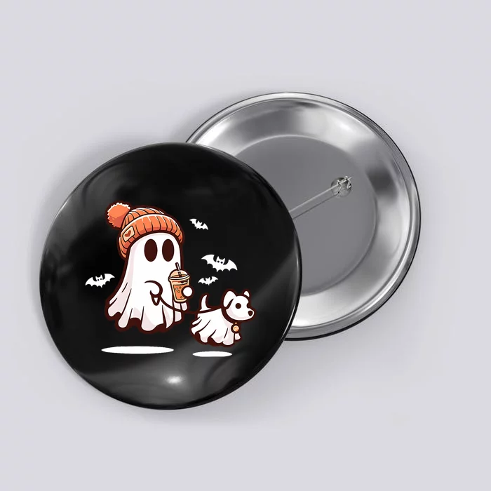 Ghost With Walking Dog Halloween Button