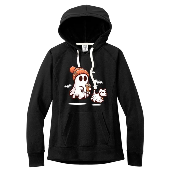 Ghost With Walking Dog Halloween Women's Fleece Hoodie