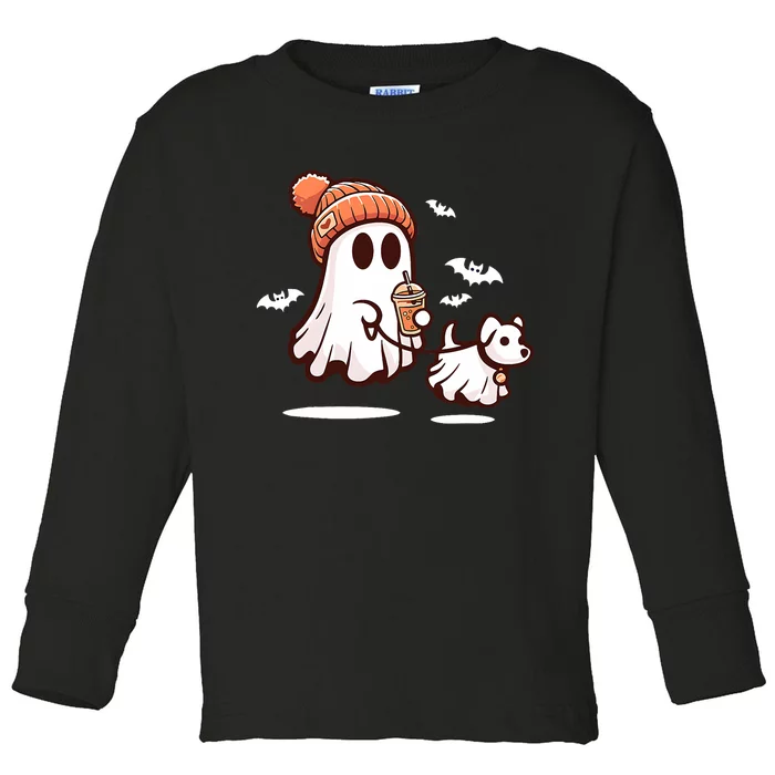 Ghost With Walking Dog Halloween Toddler Long Sleeve Shirt