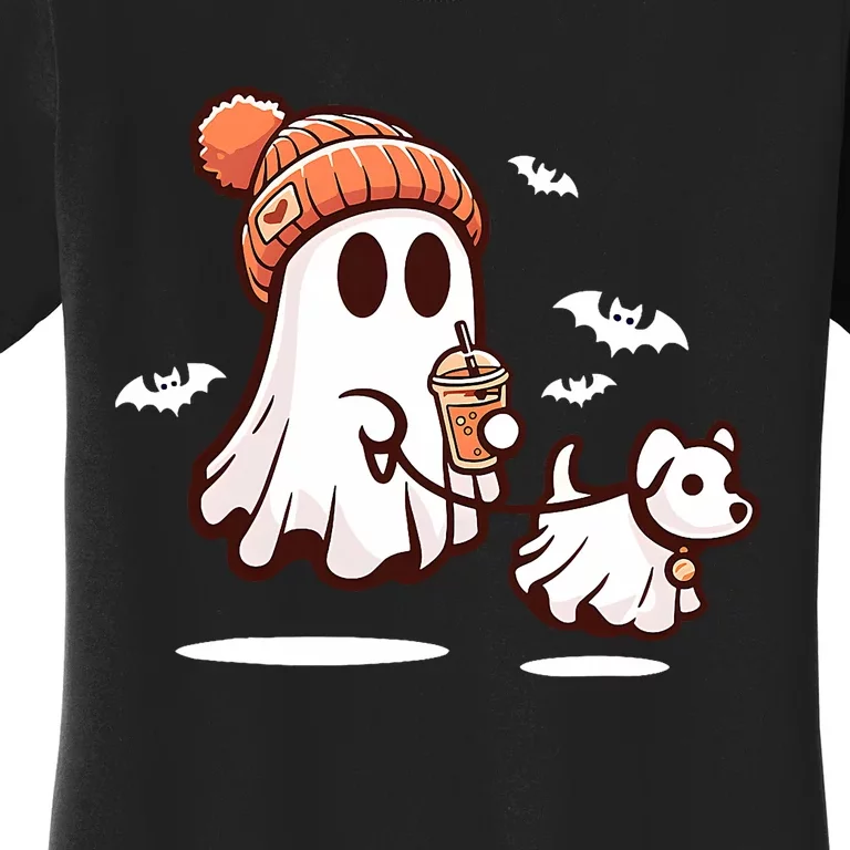 Ghost With Walking Dog Halloween Women's T-Shirt