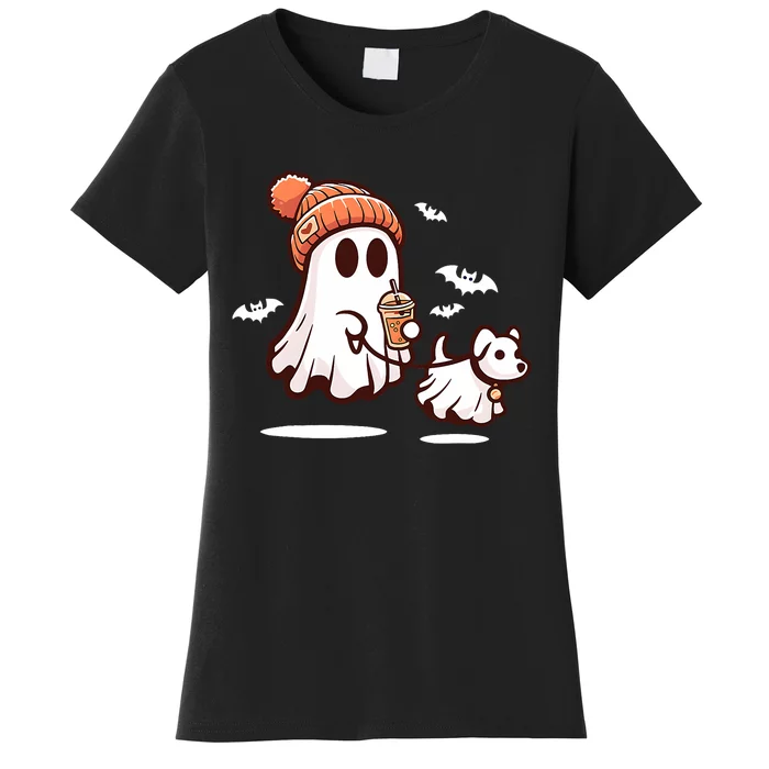 Ghost With Walking Dog Halloween Women's T-Shirt