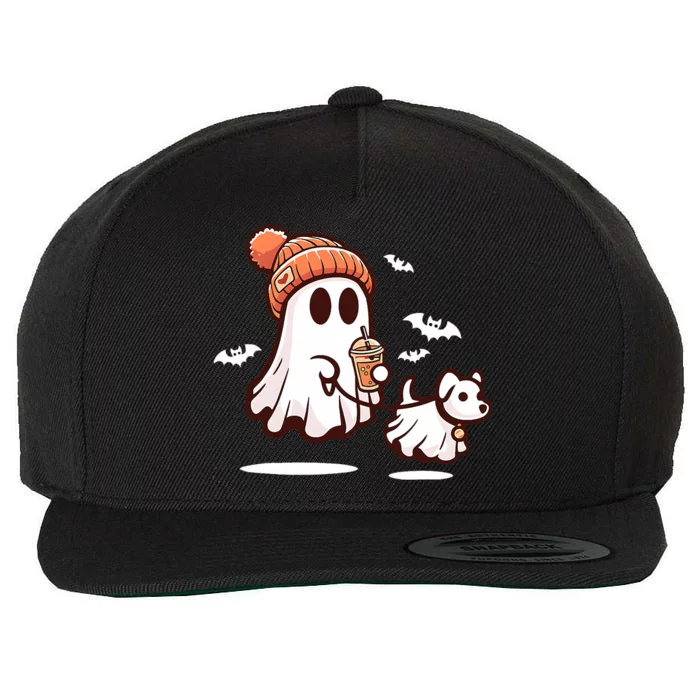 Ghost With Walking Dog Halloween Wool Snapback Cap