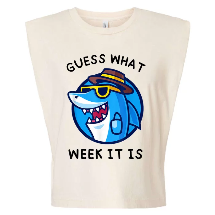 Guess What Week It Is Funny Shark Lover Birthday Party Shark Garment-Dyed Women's Muscle Tee