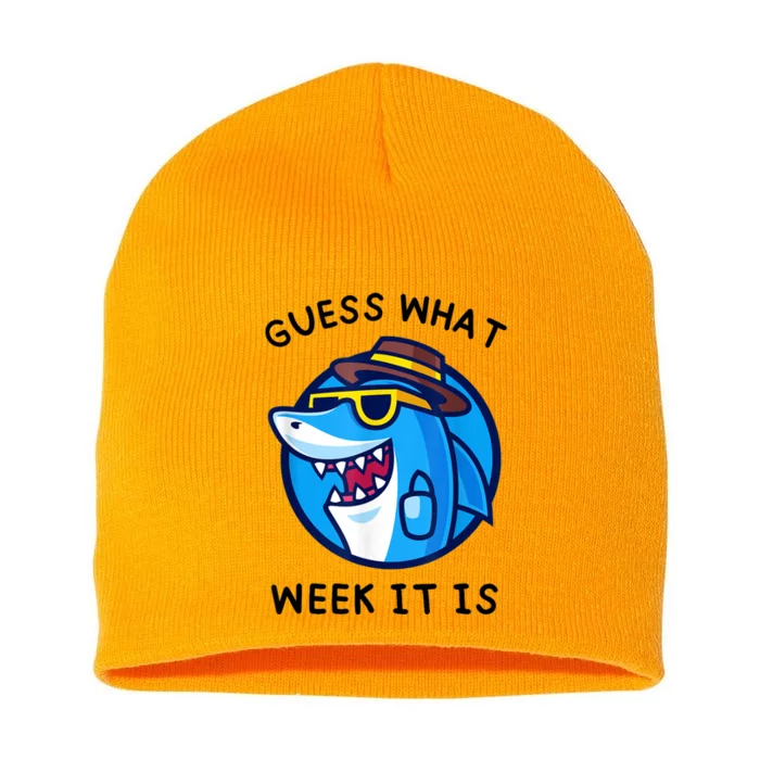 Guess What Week It Is Funny Shark Lover Birthday Party Shark Short Acrylic Beanie