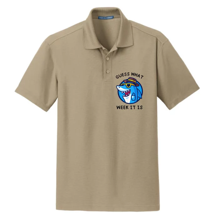 Guess What Week It Is Funny Shark Lover Birthday Party Shark Dry Zone Grid Performance Polo