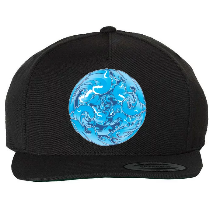 Great Wave Water Ball Emblem Wool Snapback Cap