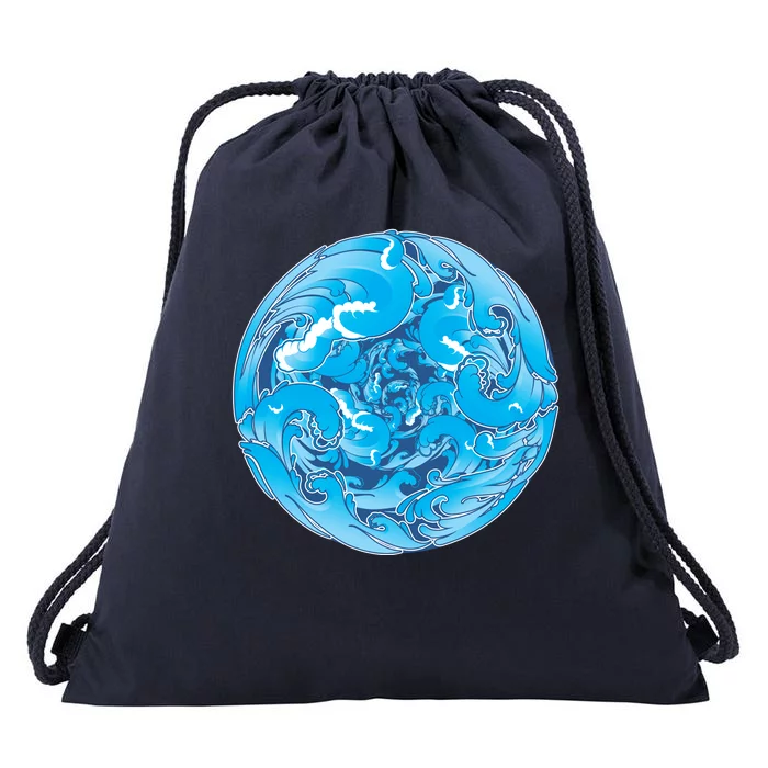 Great Wave Water Ball Emblem Drawstring Bag