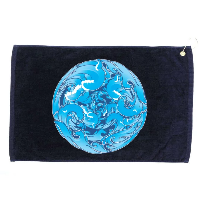 Great Wave Water Ball Emblem Grommeted Golf Towel