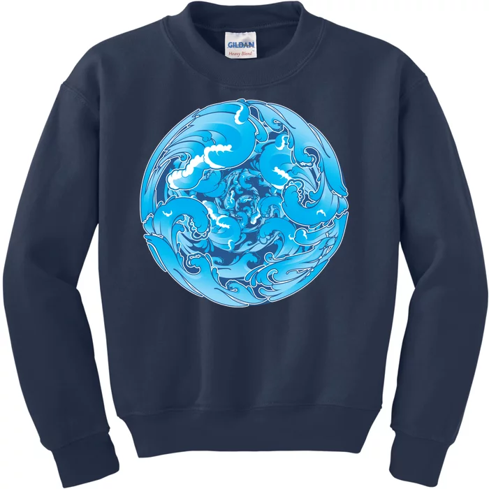 Great Wave Water Ball Emblem Kids Sweatshirt