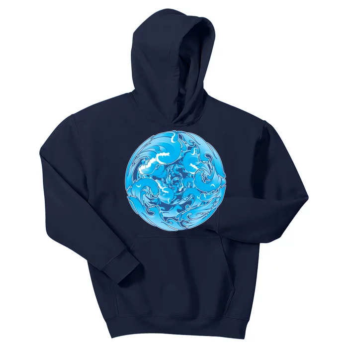 Great Wave Water Ball Emblem Kids Hoodie