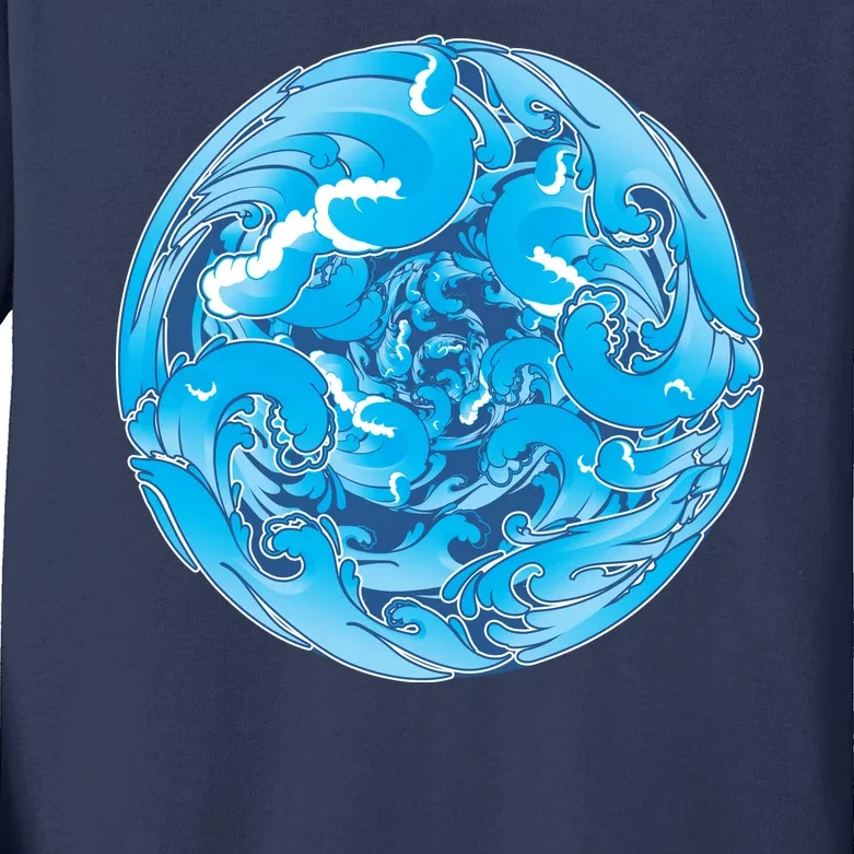 Great Wave Water Ball Emblem Kids Long Sleeve Shirt