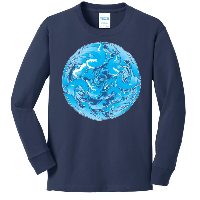 Great Wave Water Ball Emblem Kids Long Sleeve Shirt