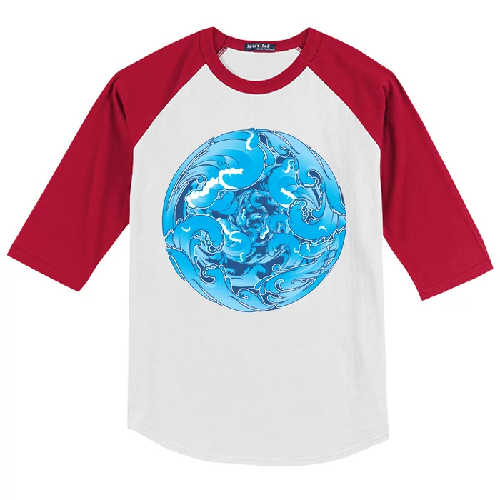 Great Wave Water Ball Emblem Kids Colorblock Raglan Jersey