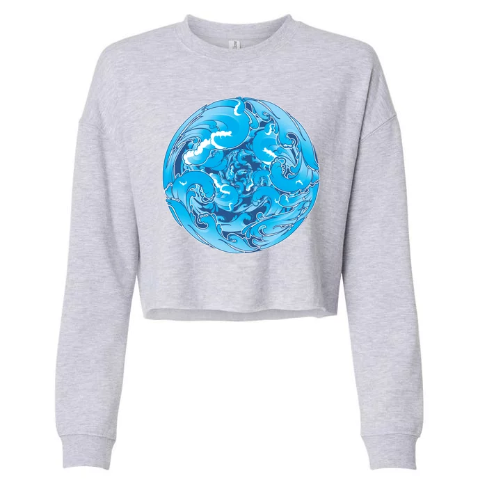 Great Wave Water Ball Emblem Cropped Pullover Crew