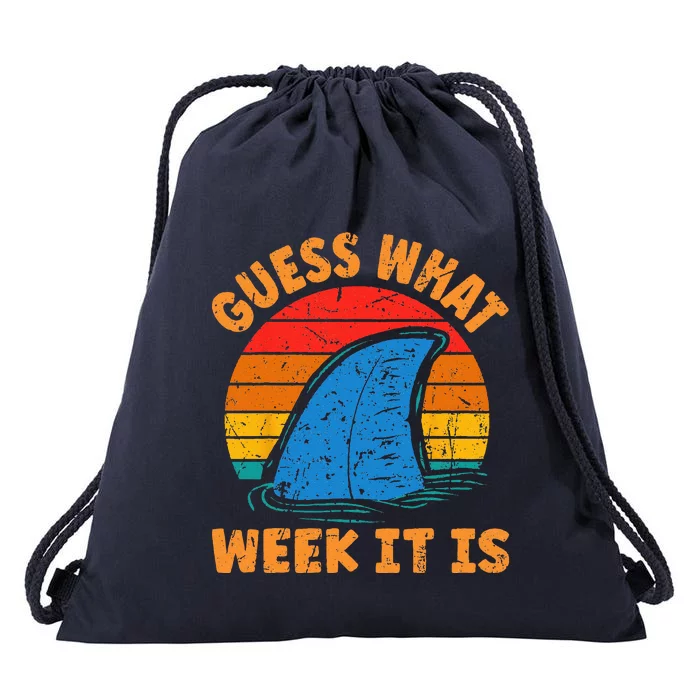 Guess What Week It Is Funny Shark Gifts Drawstring Bag