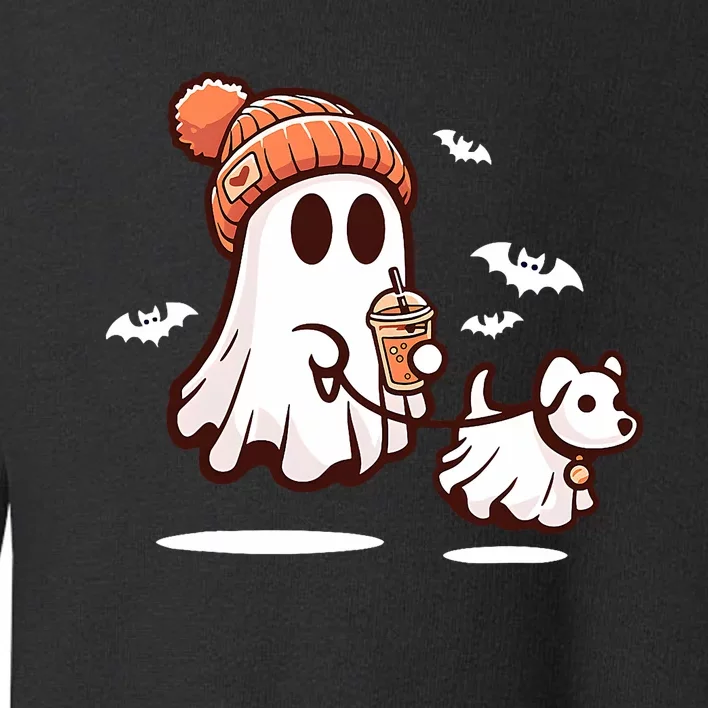 Ghost With Walking Dog Halloween Toddler Sweatshirt