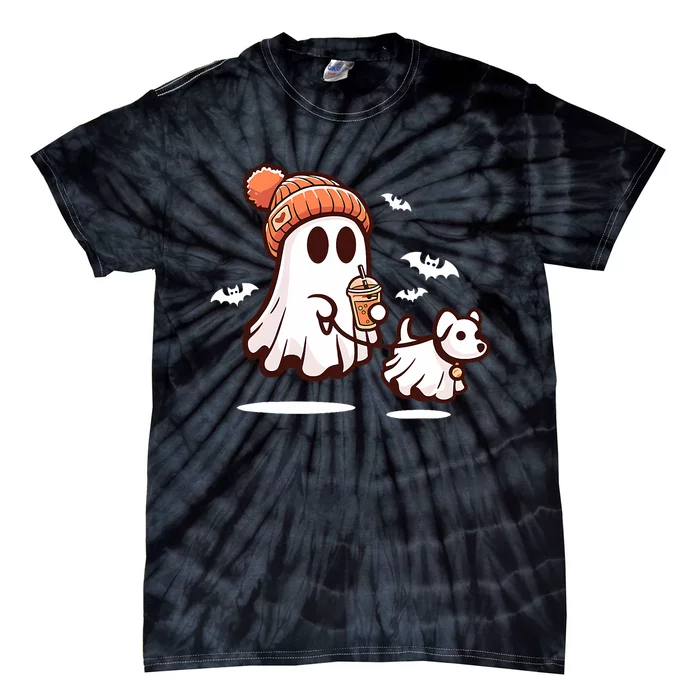 Ghost With Walking Dog Halloween Tie-Dye T-Shirt