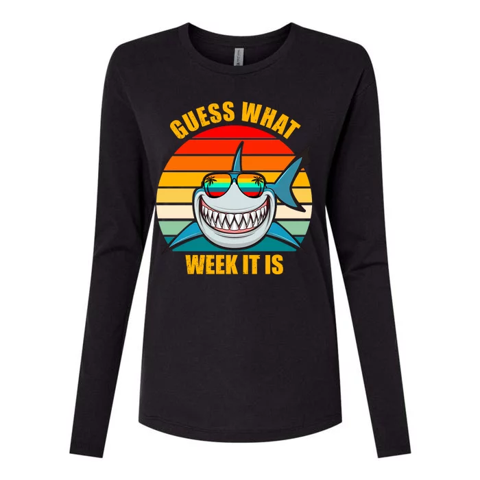 Guess What Week It Is Retro Shark Week Womens Cotton Relaxed Long Sleeve T-Shirt