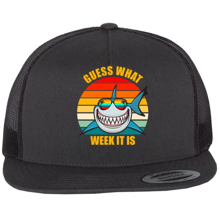 Guess What Week It Is Retro Shark Week Flat Bill Trucker Hat