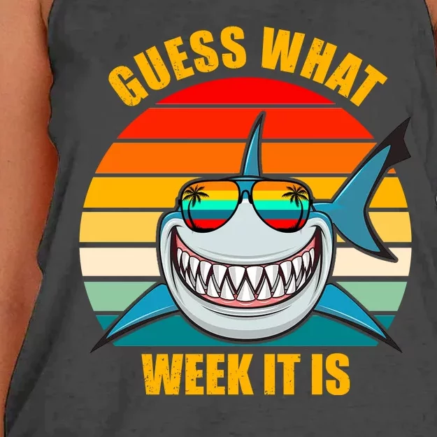 Guess What Week It Is Retro Shark Week Women's Knotted Racerback Tank