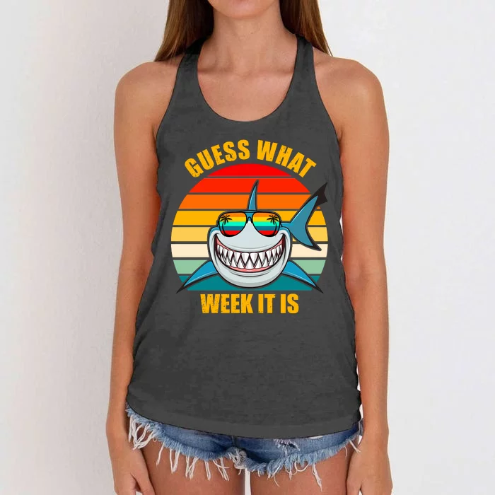 Guess What Week It Is Retro Shark Week Women's Knotted Racerback Tank