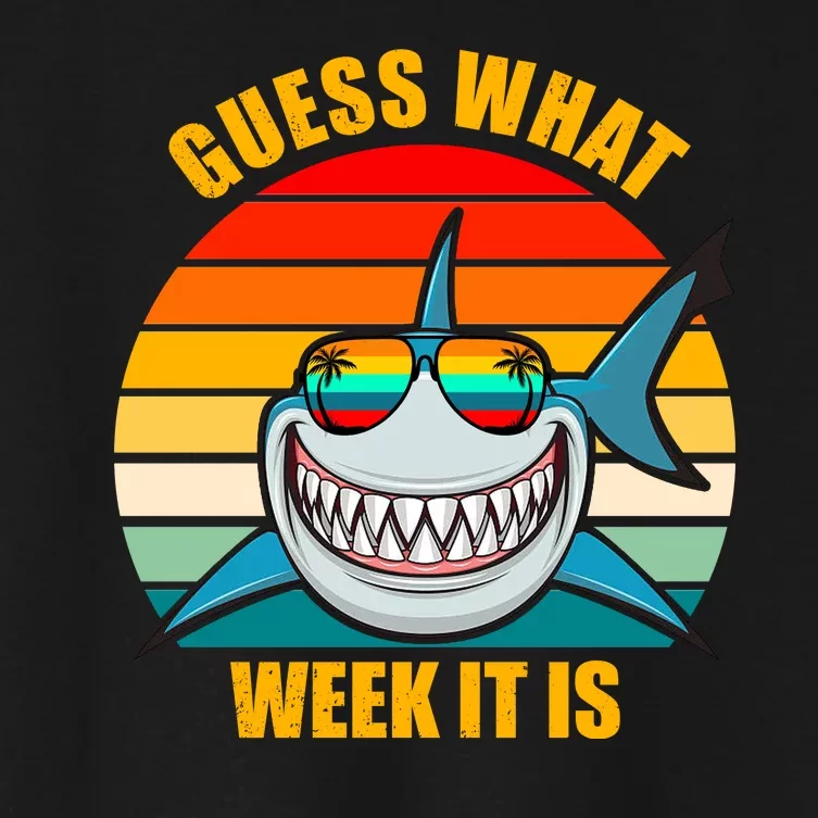 Guess What Week It Is Retro Shark Week Women's Crop Top Tee