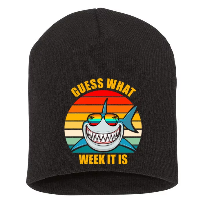 Guess What Week It Is Retro Shark Week Short Acrylic Beanie