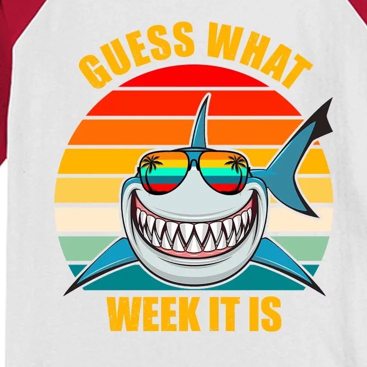 Guess What Week It Is Retro Shark Week Kids Colorblock Raglan Jersey