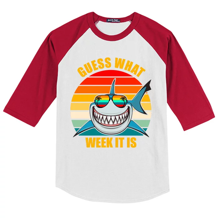 Guess What Week It Is Retro Shark Week Kids Colorblock Raglan Jersey