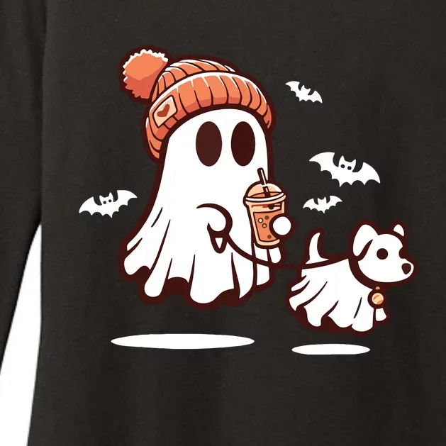 Ghost With Walking Dog Halloween Womens CVC Long Sleeve Shirt