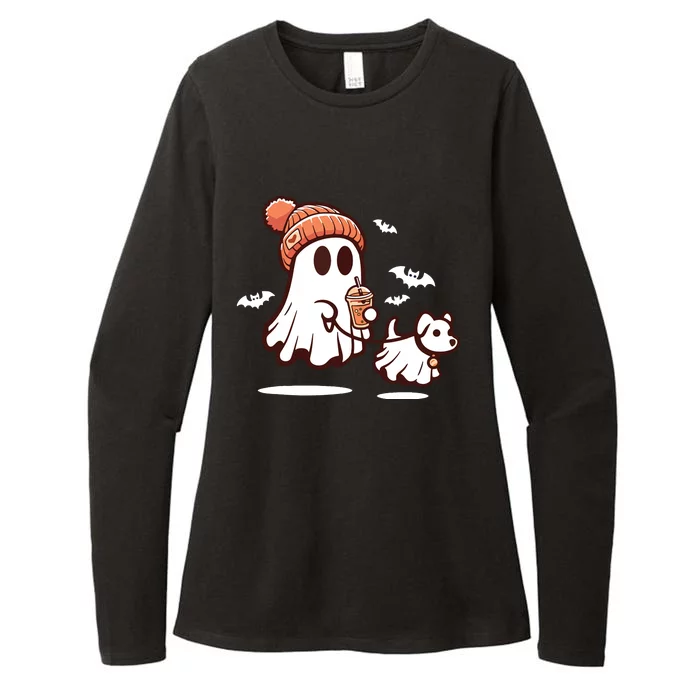 Ghost With Walking Dog Halloween Womens CVC Long Sleeve Shirt